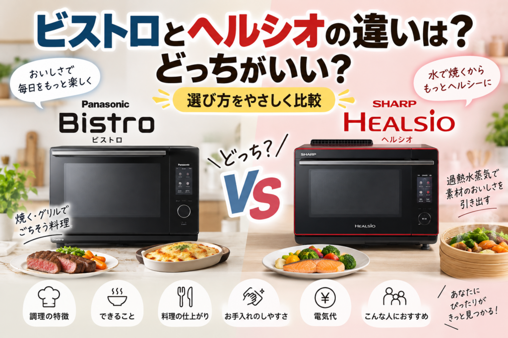 パナソニックのビストロとシャープのヘルシオの違いや選び方を比較したイメージ